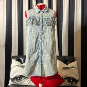 Chambray sleeveless button down with Fringe